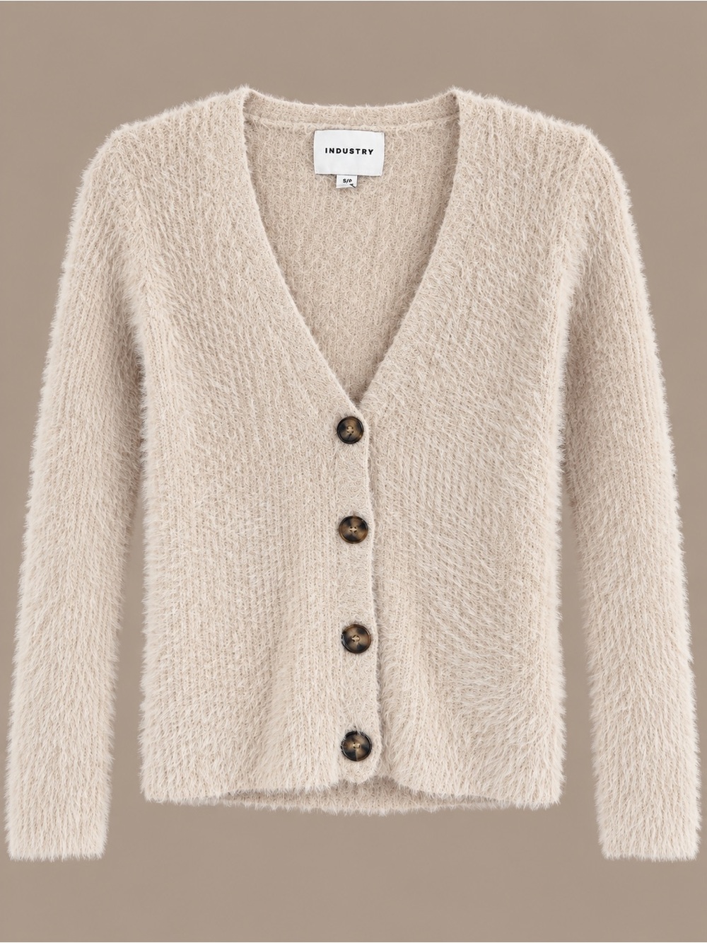 Industry Cream Fuzzy Button-Front V-Neck Cardigan